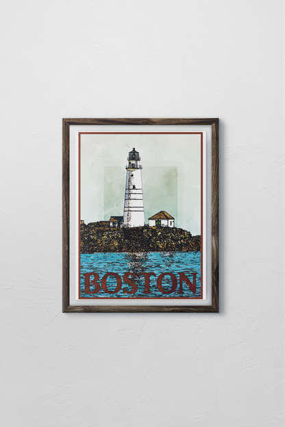 Boston Light Travel Poster